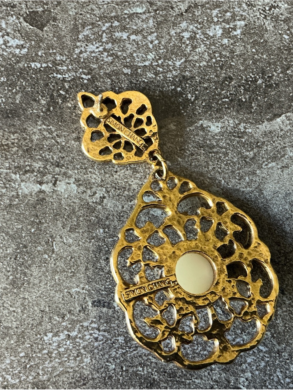 Simon Chang Gold Filigree Drop Earrings with Pearl Accent - Picture 2 of 2